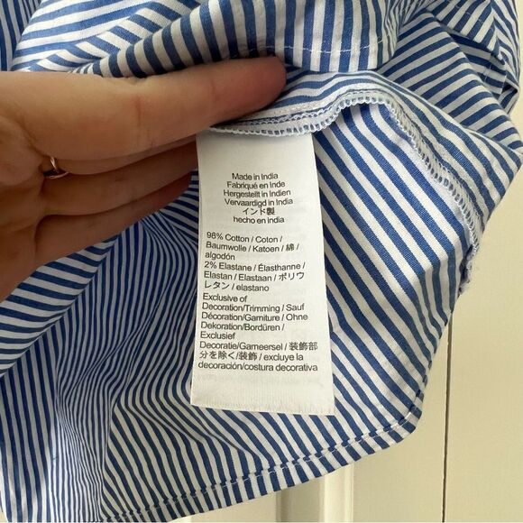 J. Crew Smocked Neck Striped Long Sleeve Blouse Top in Blue Stripe - Picture 5 of 5